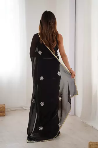 Black beads and sequin work saree