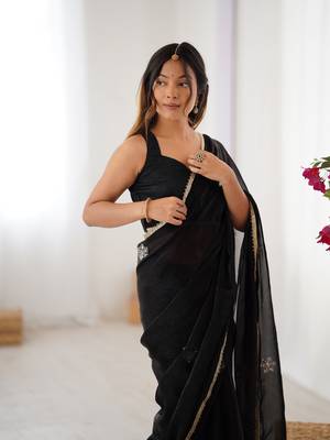 Black beads and sequin work saree 3