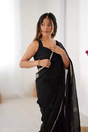 Black beads and sequin work saree