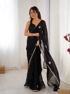 Black beads and sequin work saree 4
