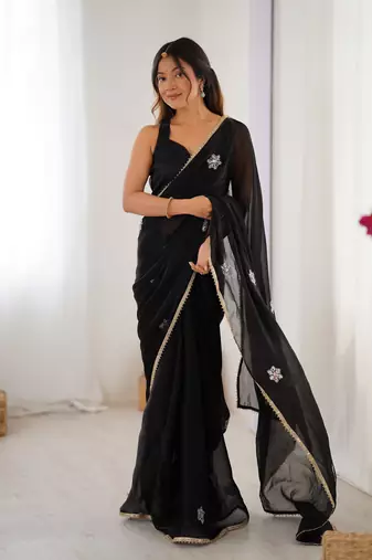 Black beads and sequin work saree