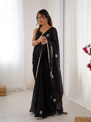 Black beads and sequin work saree 5