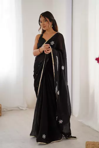 Black beads and sequin work saree