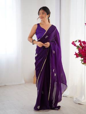 Purple beads and sequin work saree 1