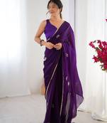 Purple beads and sequin work saree