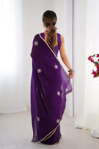 Purple beads and sequin work saree