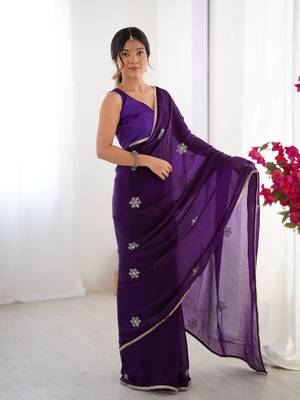 Purple beads and sequin work saree 5