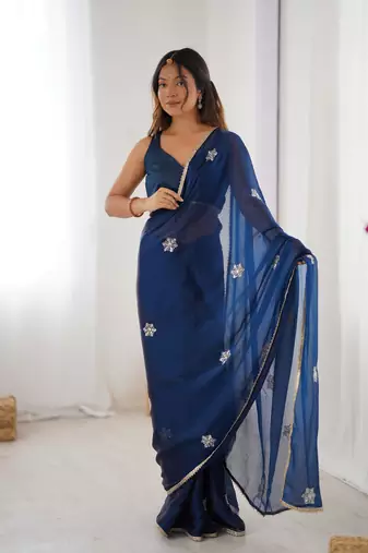 Petrol beads and sequin work saree