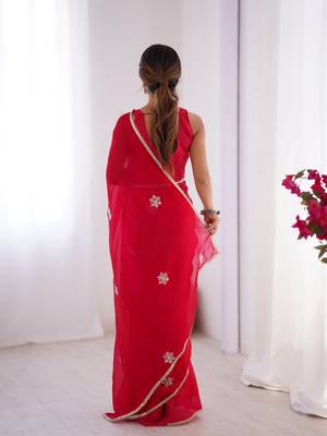 Red beads and sequin work saree 2