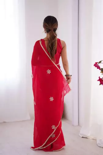 Red beads and sequin work saree