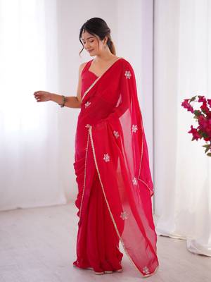 Red beads and sequin work saree 4