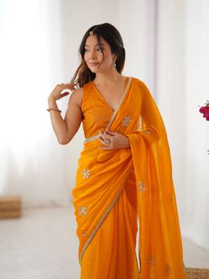 Yellow beads and sequin work saree 3