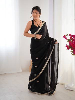 Black fancy partywear saree 1