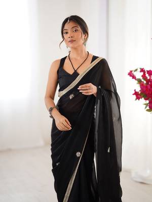 Black fancy partywear saree 3