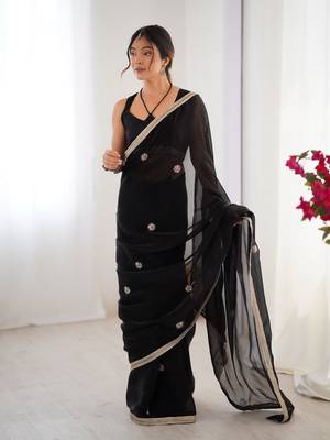 Black fancy partywear saree 4