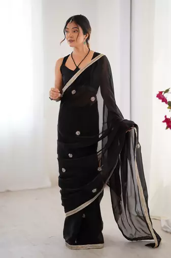 Black fancy partywear saree