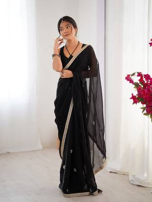 Black fancy partywear saree 5