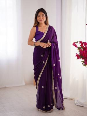 Purple fancy partywear saree 1