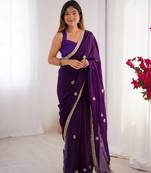 Purple fancy partywear saree