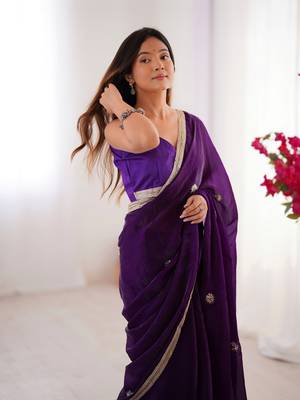 Purple fancy partywear saree 3