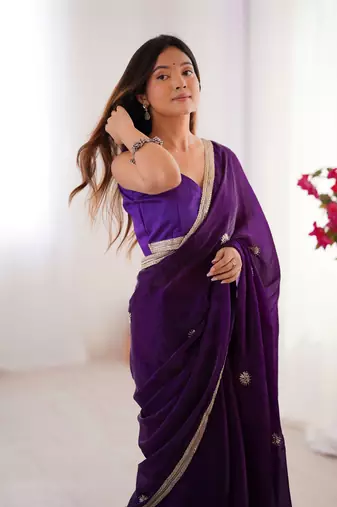 Purple fancy partywear saree