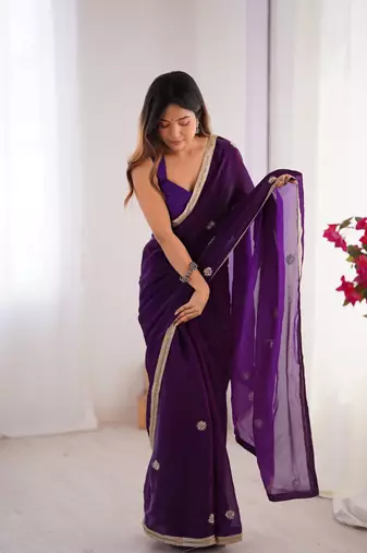 Purple fancy partywear saree
