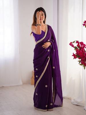 Purple fancy partywear saree 5