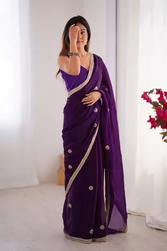 Purple fancy partywear saree