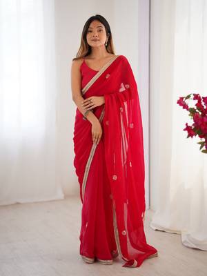 Red fancy partywear saree 1
