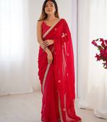 Red fancy partywear saree