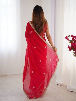 Red fancy partywear saree 2