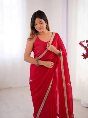 Red fancy partywear saree 3