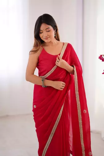 Red fancy partywear saree