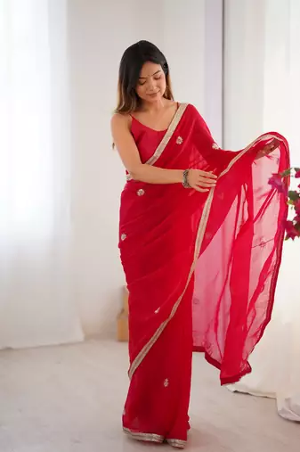 Red fancy partywear saree
