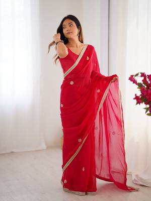 Red fancy partywear saree 5