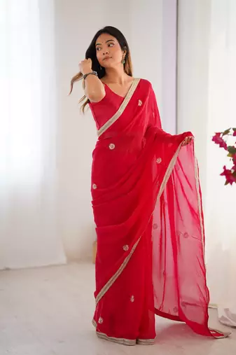 Red fancy partywear saree