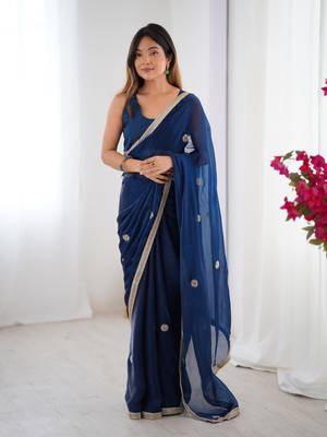 Blue fancy partywear saree 1