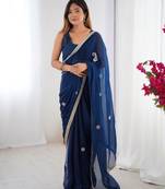 Blue fancy partywear saree