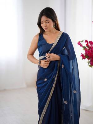 Blue fancy partywear saree 3