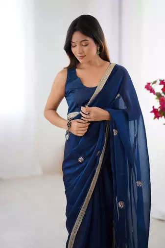 Blue fancy partywear saree