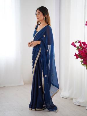 Blue fancy partywear saree 4