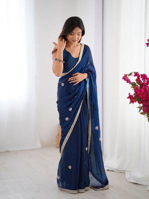 Blue fancy partywear saree 5