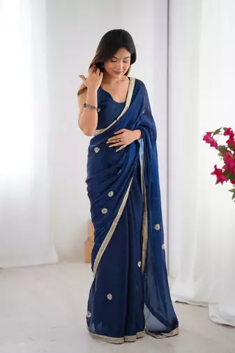 Blue fancy partywear saree