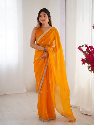 Yellow fancy partywear saree 1