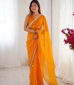 Yellow fancy partywear saree