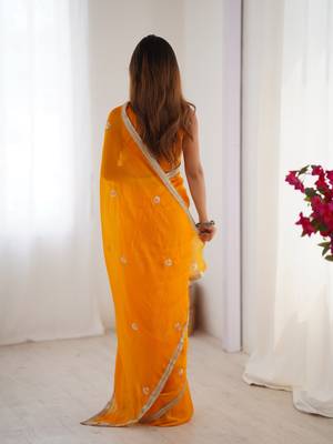 Yellow fancy partywear saree 2