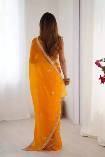 Yellow fancy partywear saree