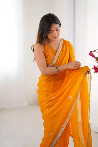 Yellow fancy partywear saree