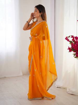 Yellow fancy partywear saree 4