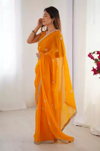 Yellow fancy partywear saree